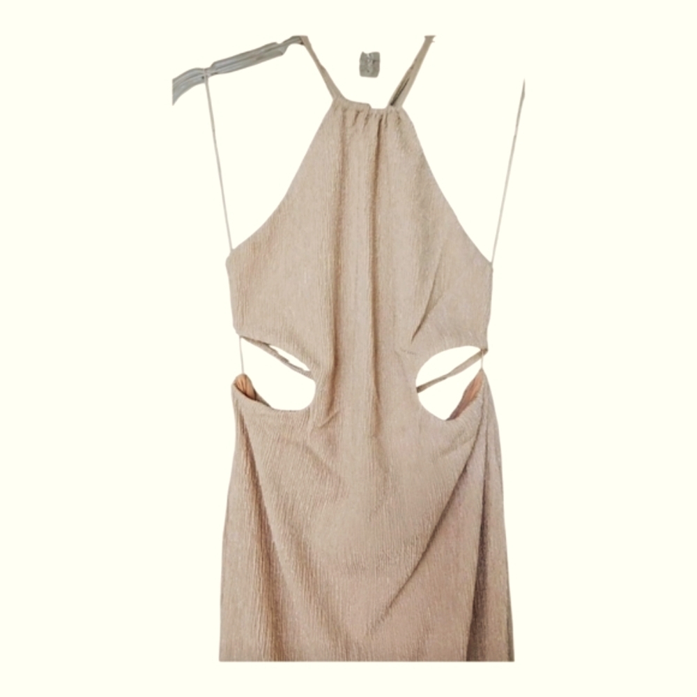 Rumer the Label Willow Cut Out Maxi Dress in Gold Sleeveless Halter Sheath - Picture 9 of 14